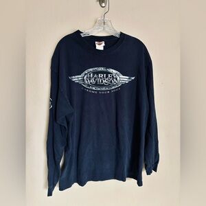 Harley Davidson Long Sleeve T-Shirt Men's XL Navy 2 Sided Zion Chrome Your Soul,